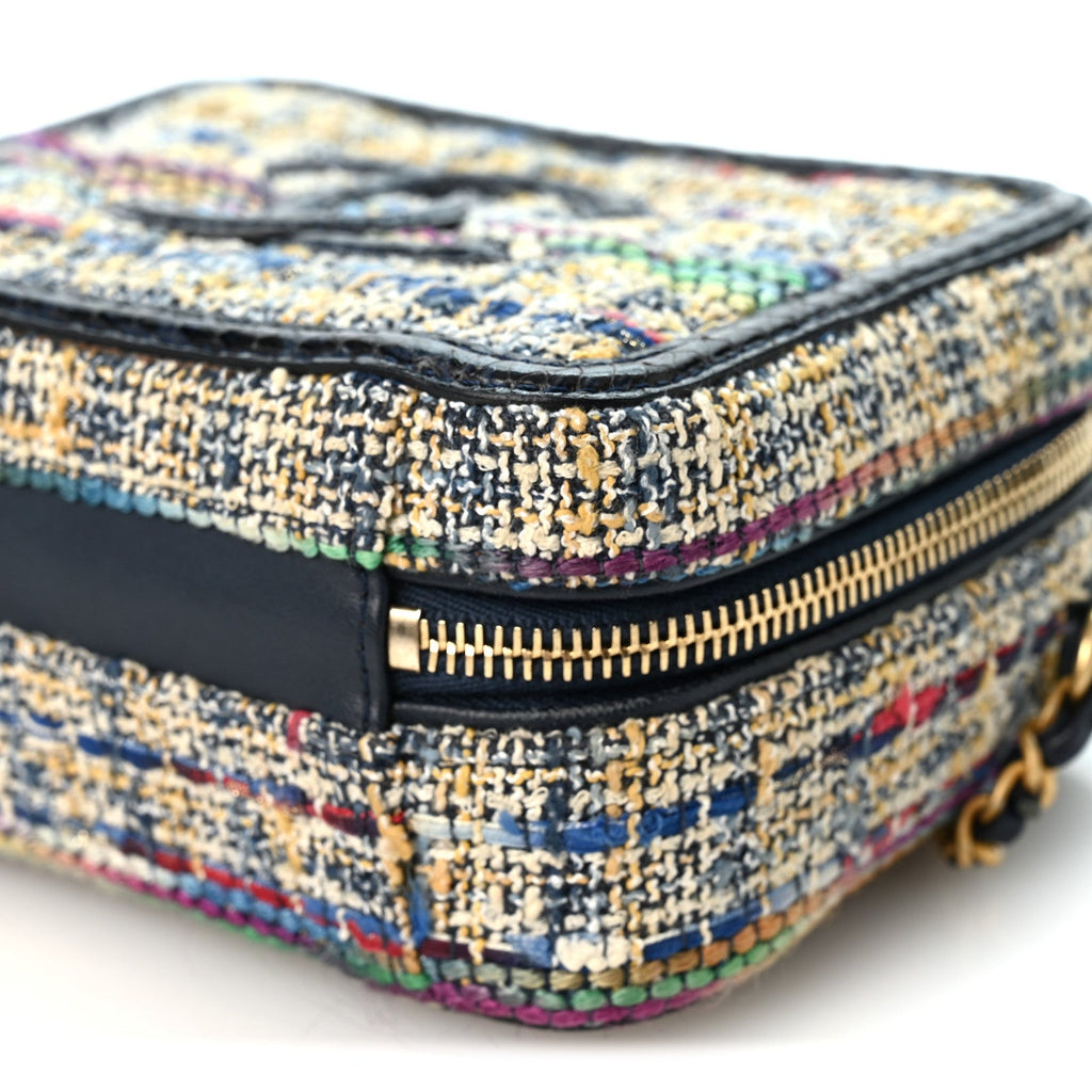 Tweed Snakeskin Quilted Small CC Filigree Vanity Case Navy Multicolor