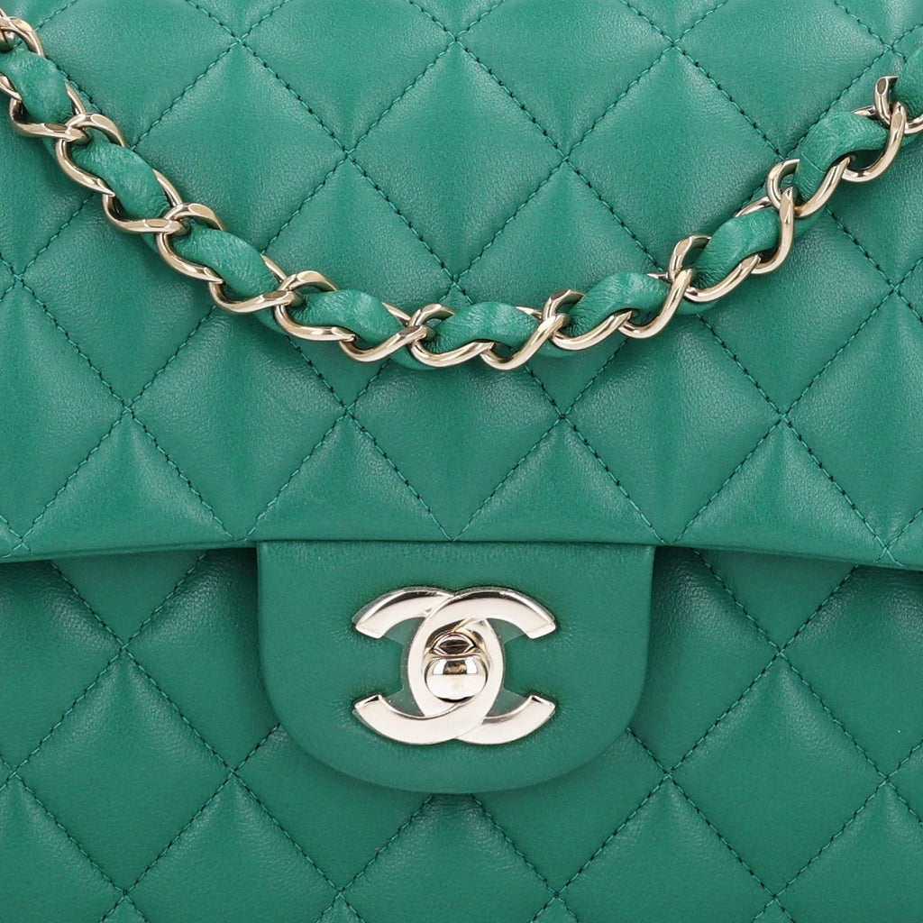 Lambskin Quilted Small Double Flap Green