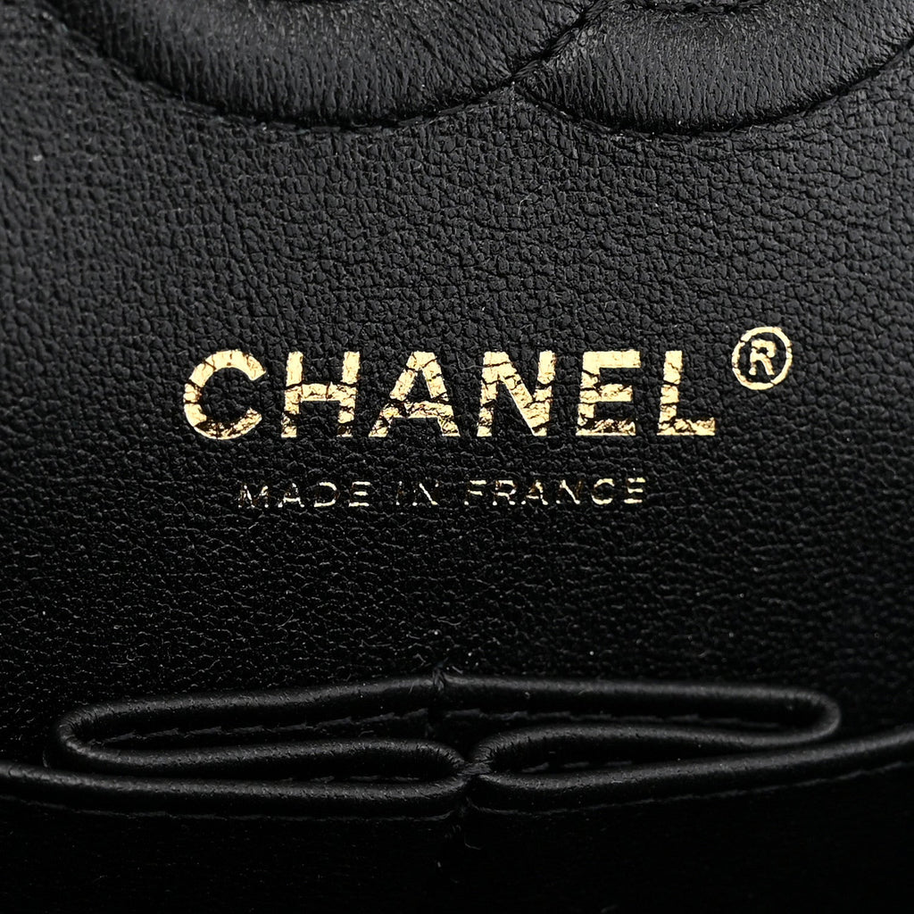 Lambskin Quilted Logo CC Printed Small Double Flap Black White