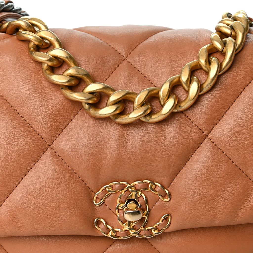 Lambskin Quilted Large Chanel 19 Flap Brown