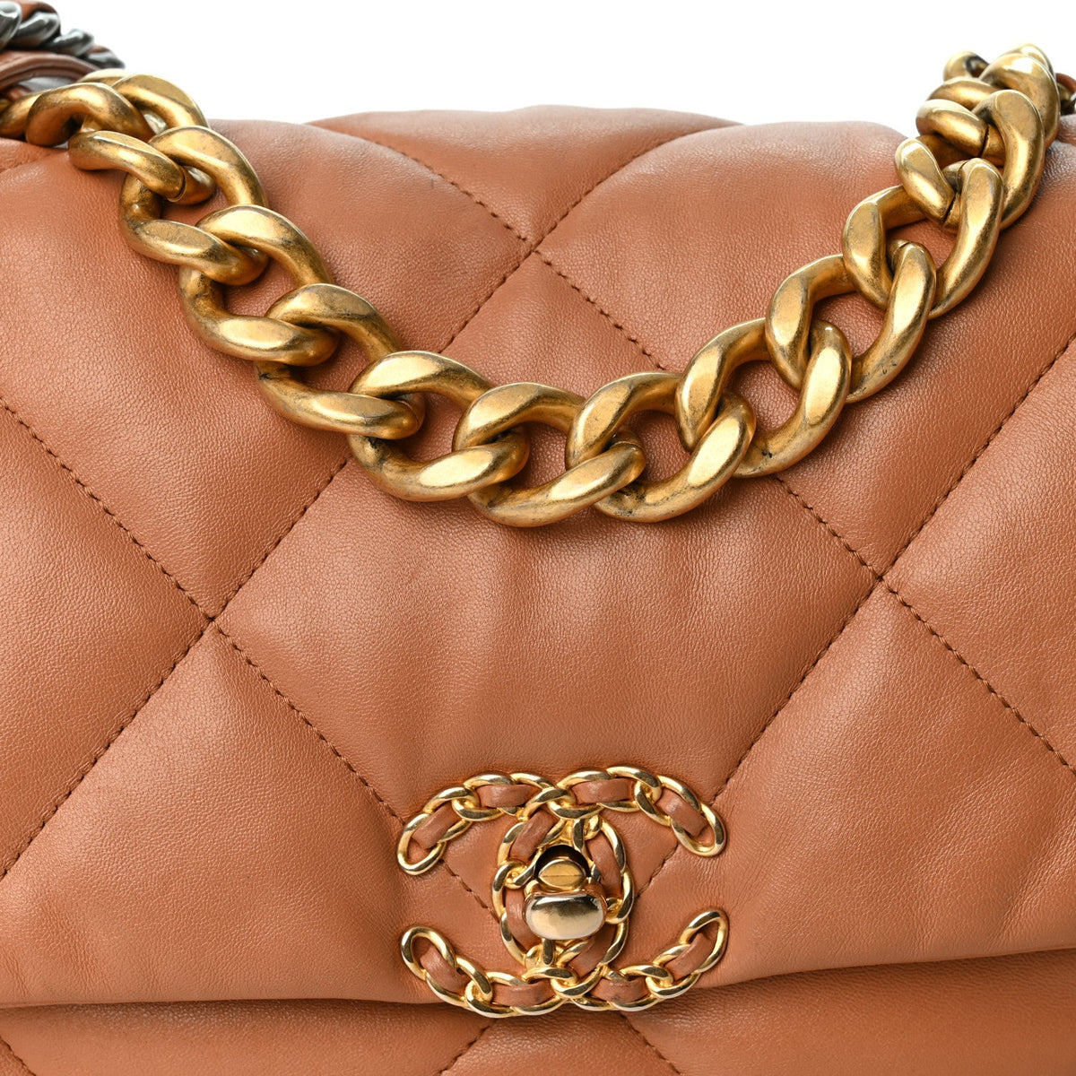 Lambskin Quilted Large Chanel 19 Flap Brown