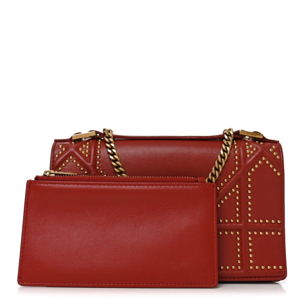 Calfskin Studded Diorama Flap Bag Red