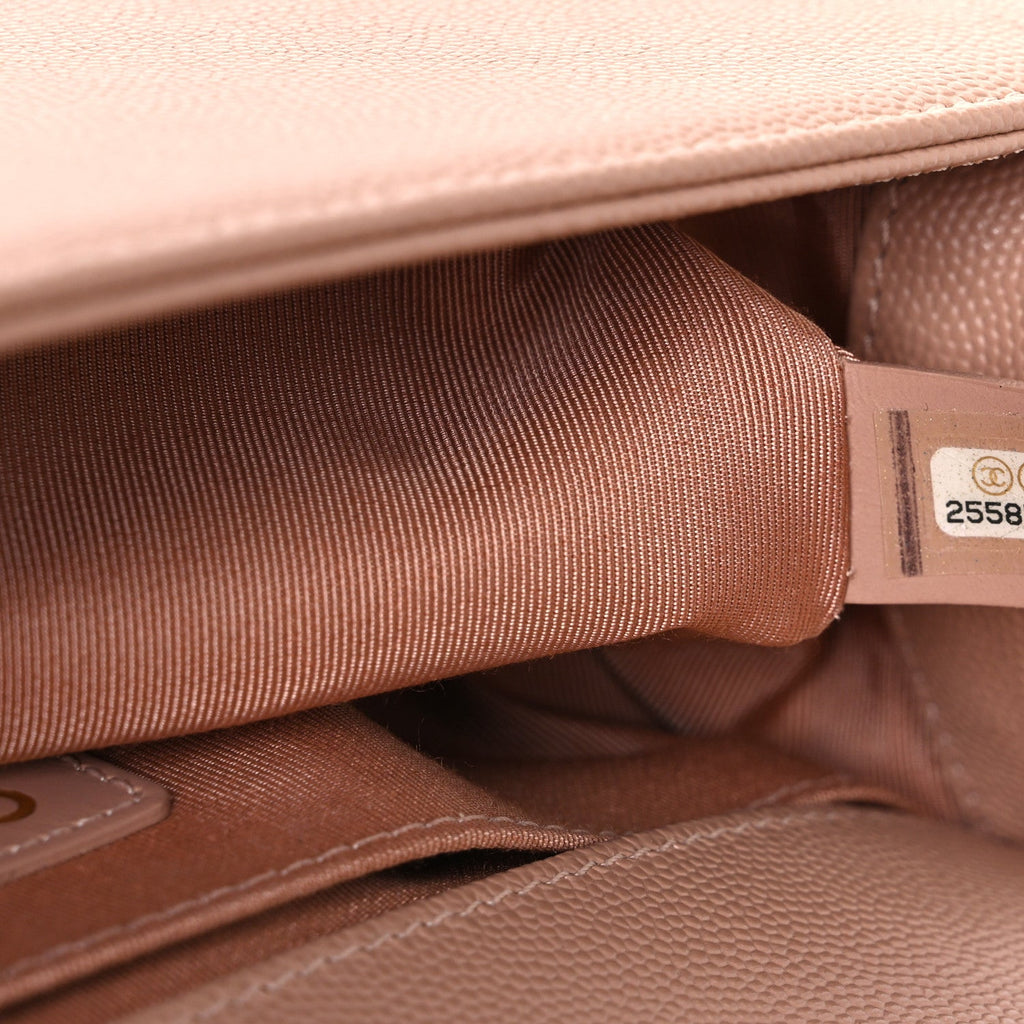 Caviar Chevron Quilted Medium Boy Flap Beige