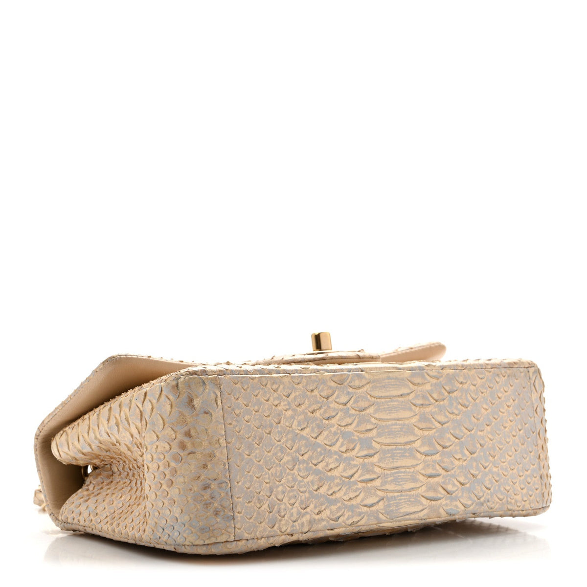 Metallic Snakeskin Mini Rectangular Flap White Gold