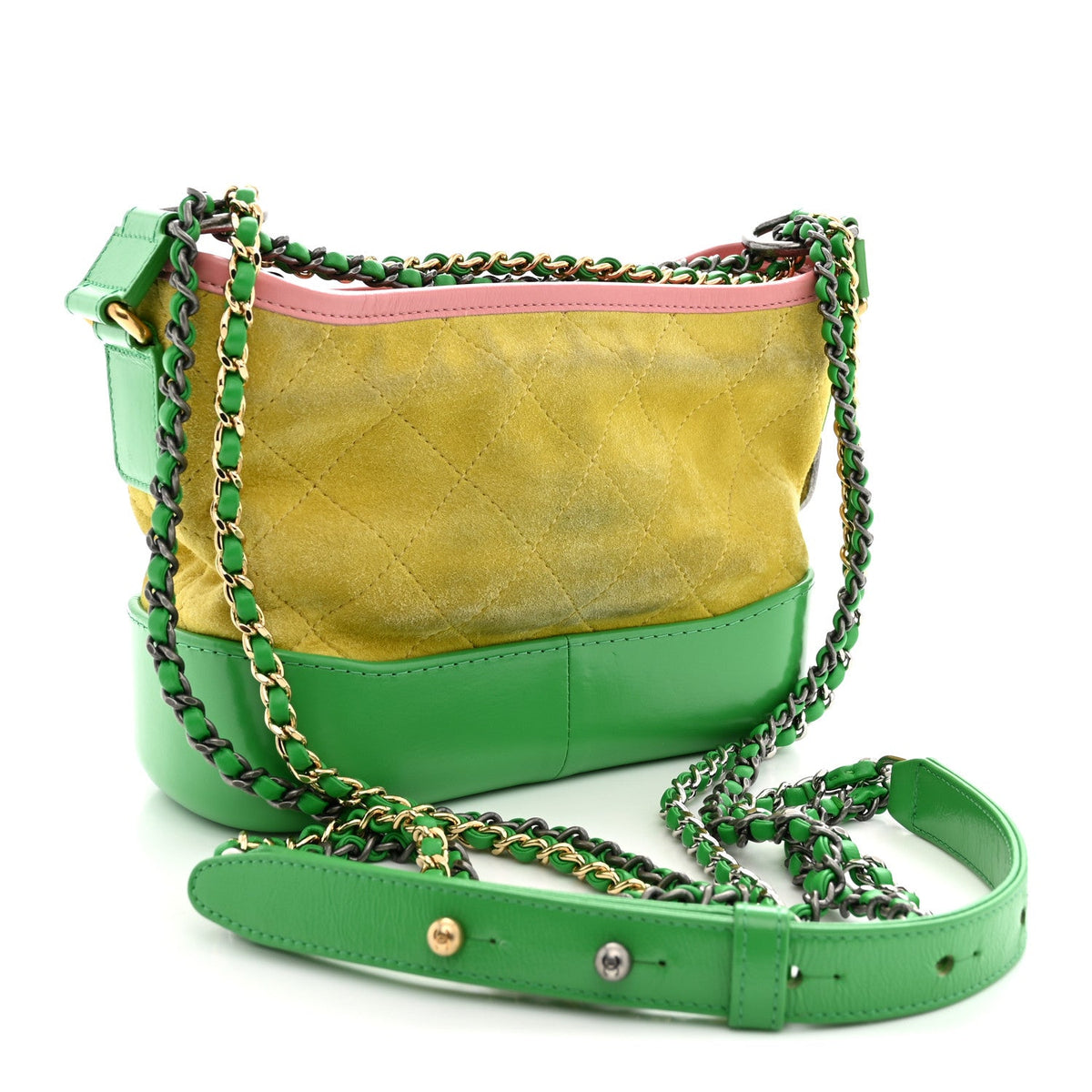 Suede Calfskin Quilted Small Gabrielle Hobo Pink Green Yellow