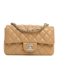 Lambskin Quilted Mini Rectangular Flap Beige