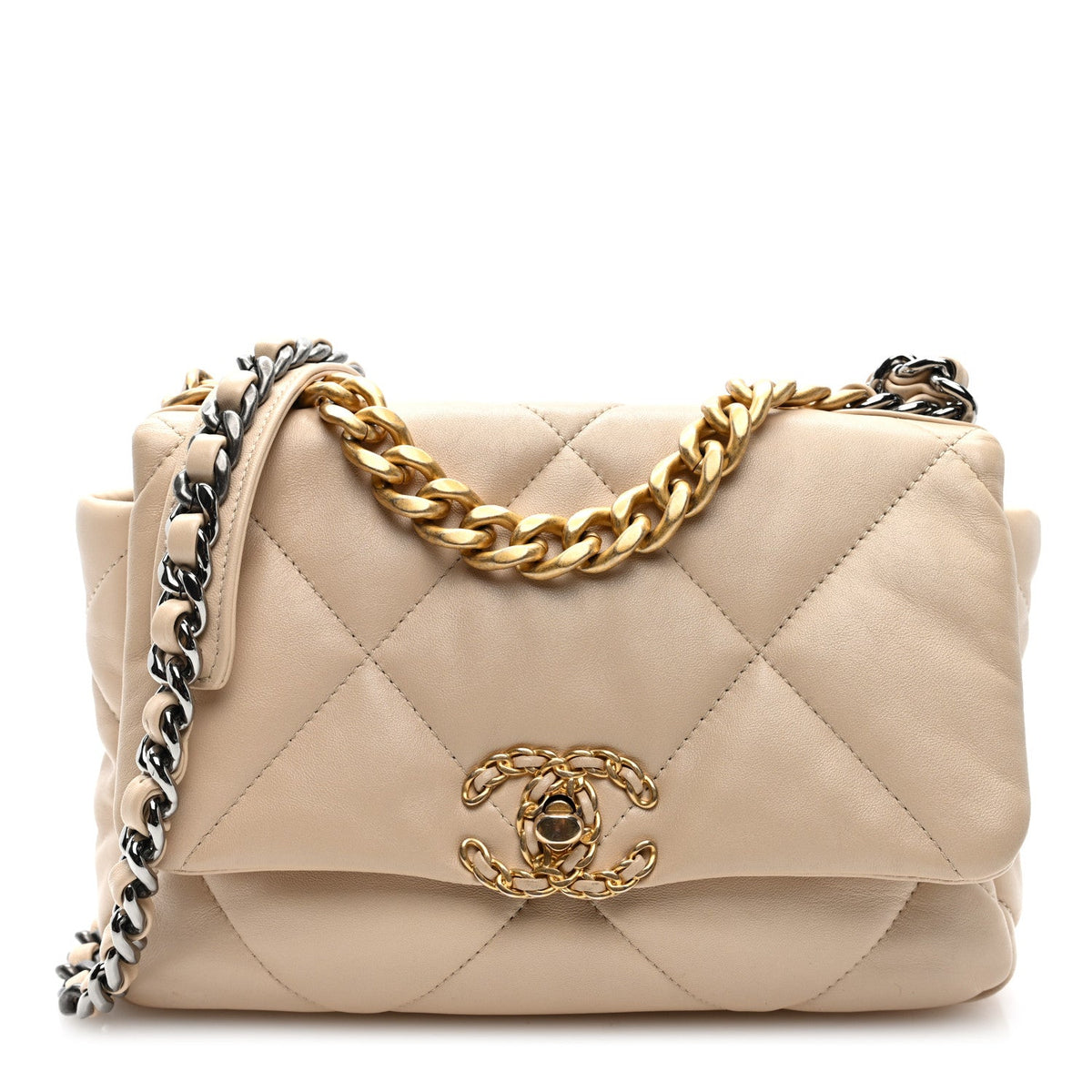 Lambskin Quilted Medium Chanel 19 Flap Light Beige