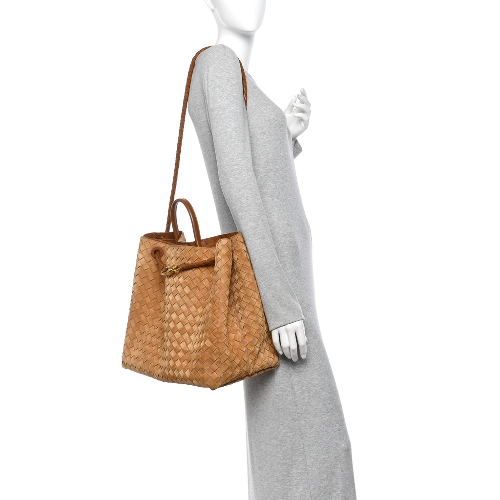 Suede Intrecciato Large Andiamo Shoulder Bag Acorn