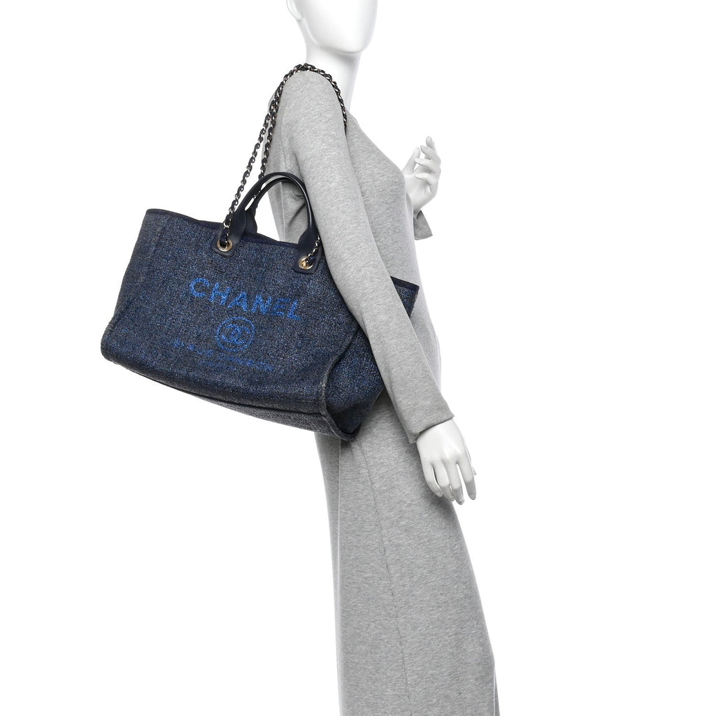 Lurex Canvas Medium Deauville Tote Navy Blue