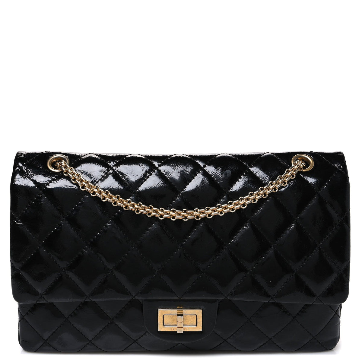Distressed Patent Quilted 2.55 Reissue 227 Flap Black