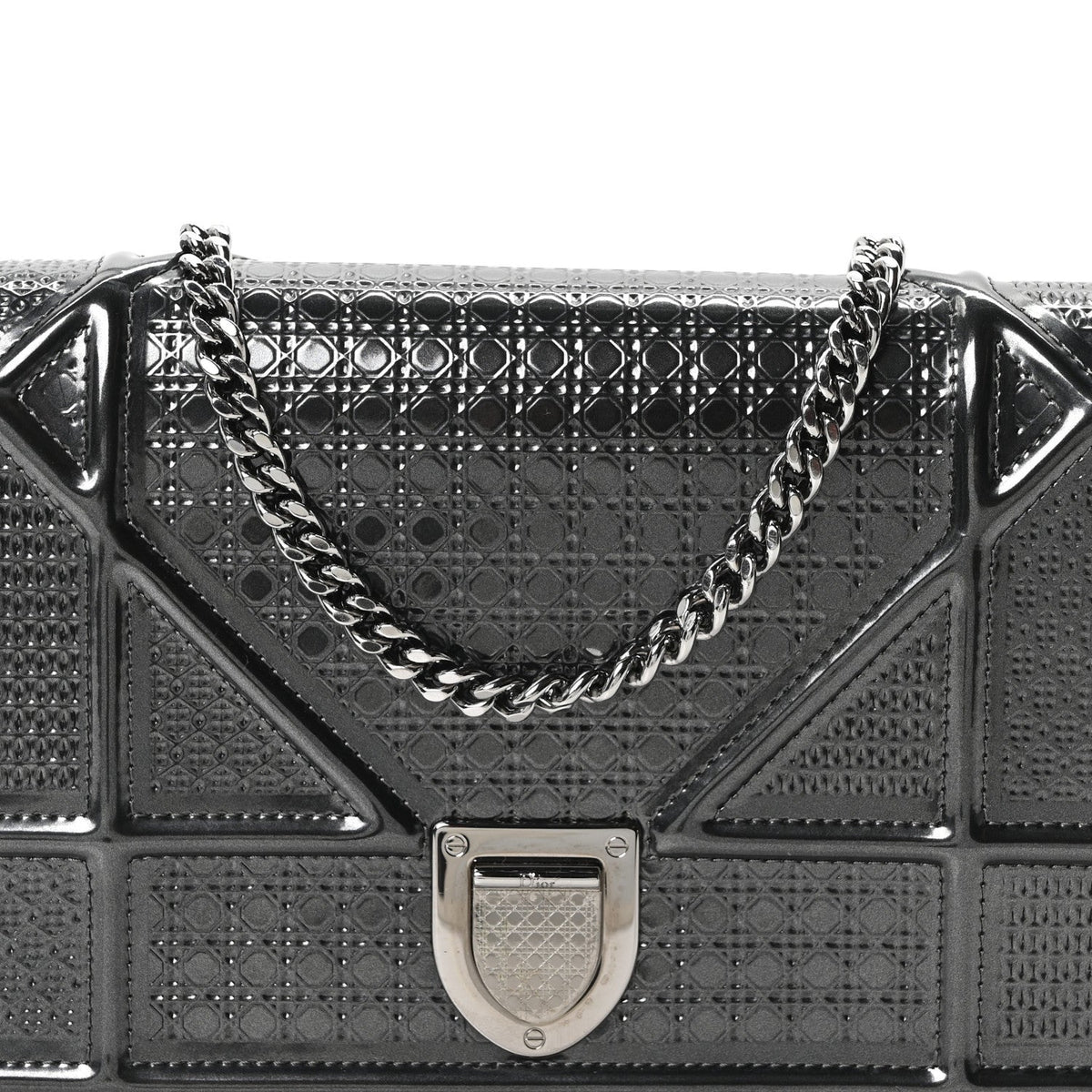 Metallic Patent Micro-Cannage Diorama Wallet on Chain Pouch Onyx Black