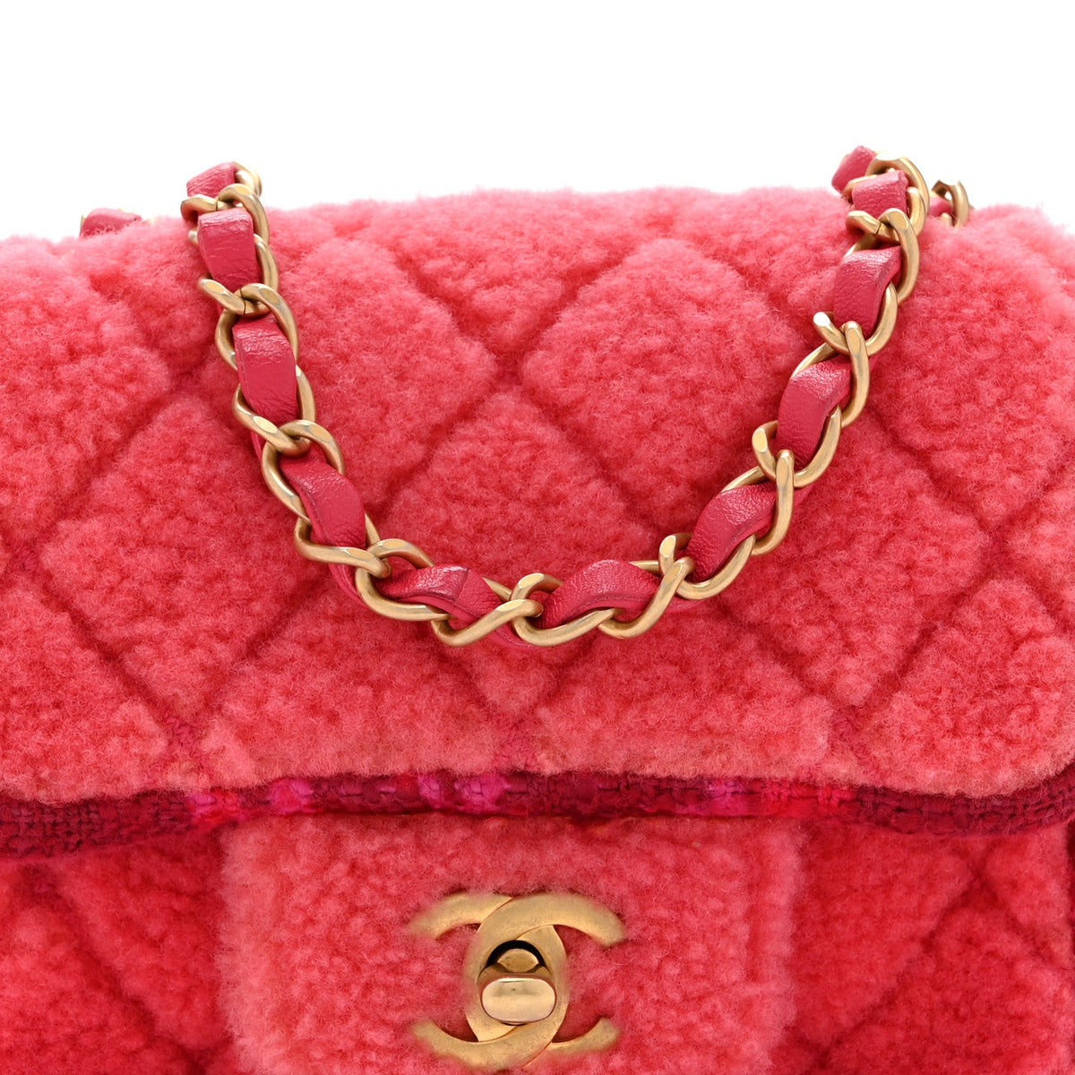 Shearling Tweed Quilted Mini Square Flap Bag Pink