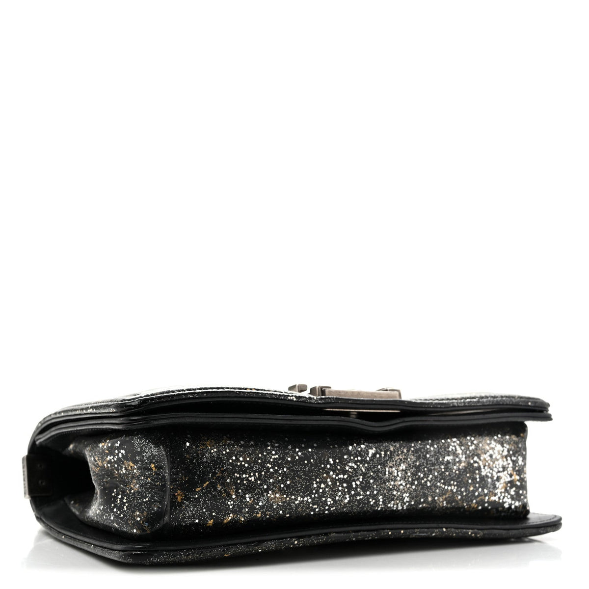 Glitter Glazed Calfskin Medium Boy Flap Black