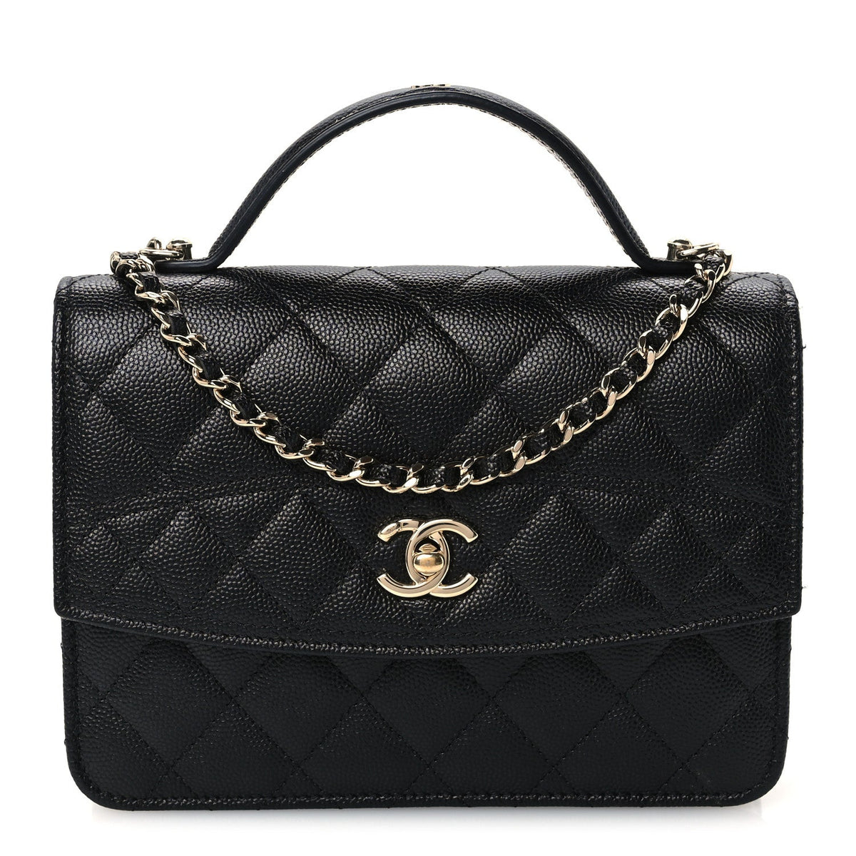 Caviar Quilted Trendy Handle Clutch With Chain Black