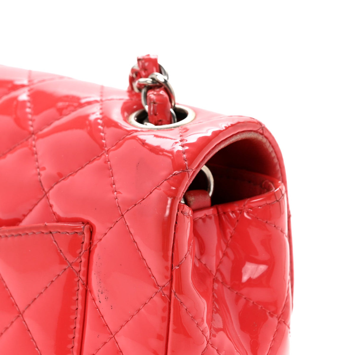 Patent Calfskin Quilted Mini Rectangular Flap Coral