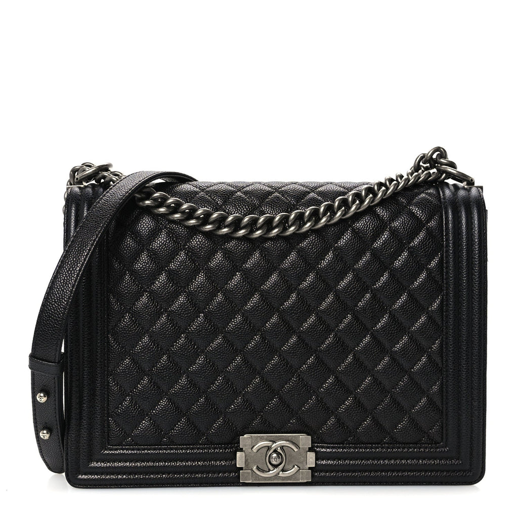 Caviar Quilted Large Boy Flap Black