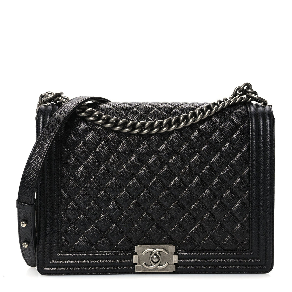 Caviar Quilted Large Boy Flap Black