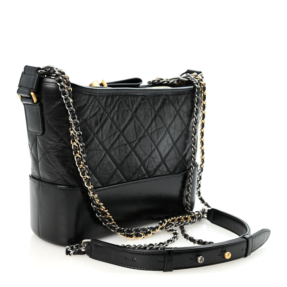 Aged Calfskin Quilted New Medium Gabrielle Hobo Black