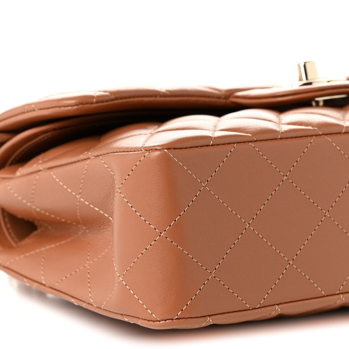 Lambskin Quilted Small Double Flap Brown