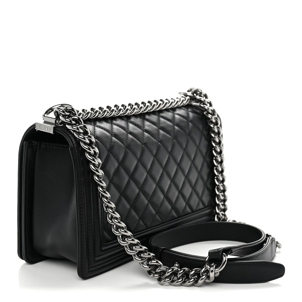 Lambskin Quilted Medium Boy Flap Black