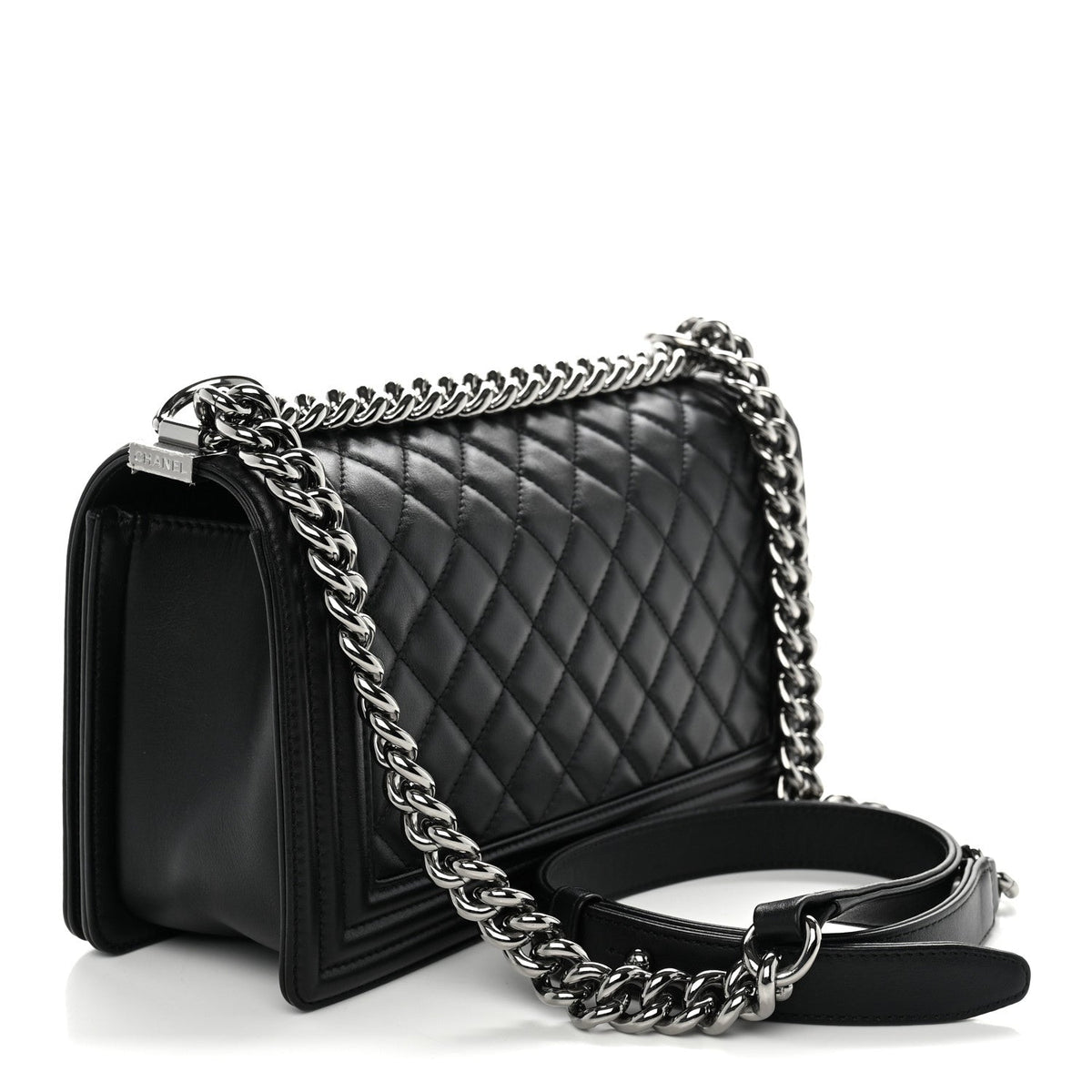 Lambskin Quilted Medium Boy Flap Black