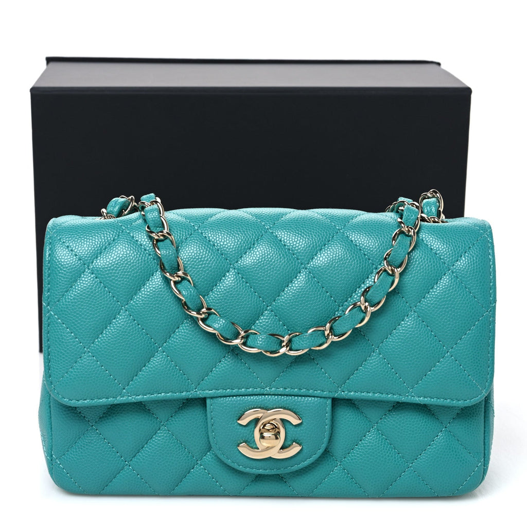 Caviar Quilted Mini Rectangular Flap Blue