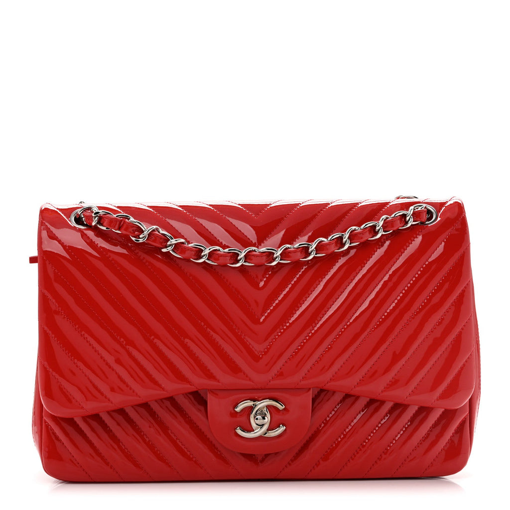 Patent Chevron Quilted Jumbo Double Flap Red