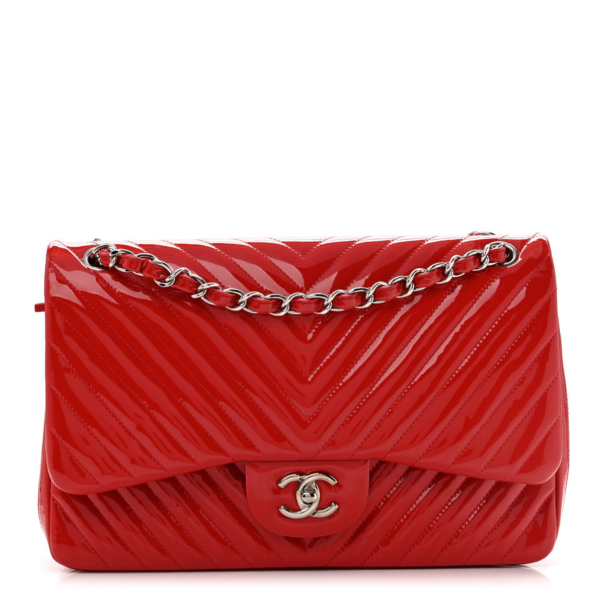 Patent Chevron Quilted Jumbo Double Flap Red