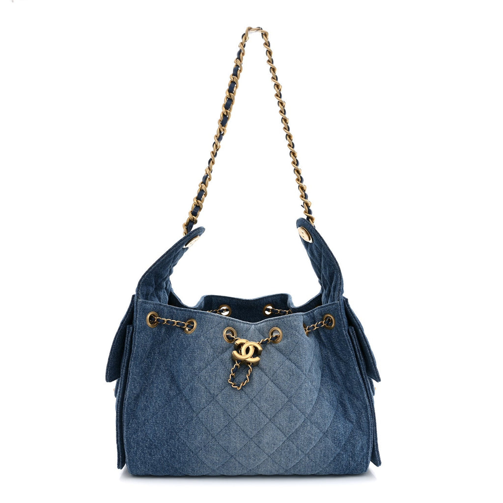 Washed Denim Quilted Small Chanel 25 Handbag Blue