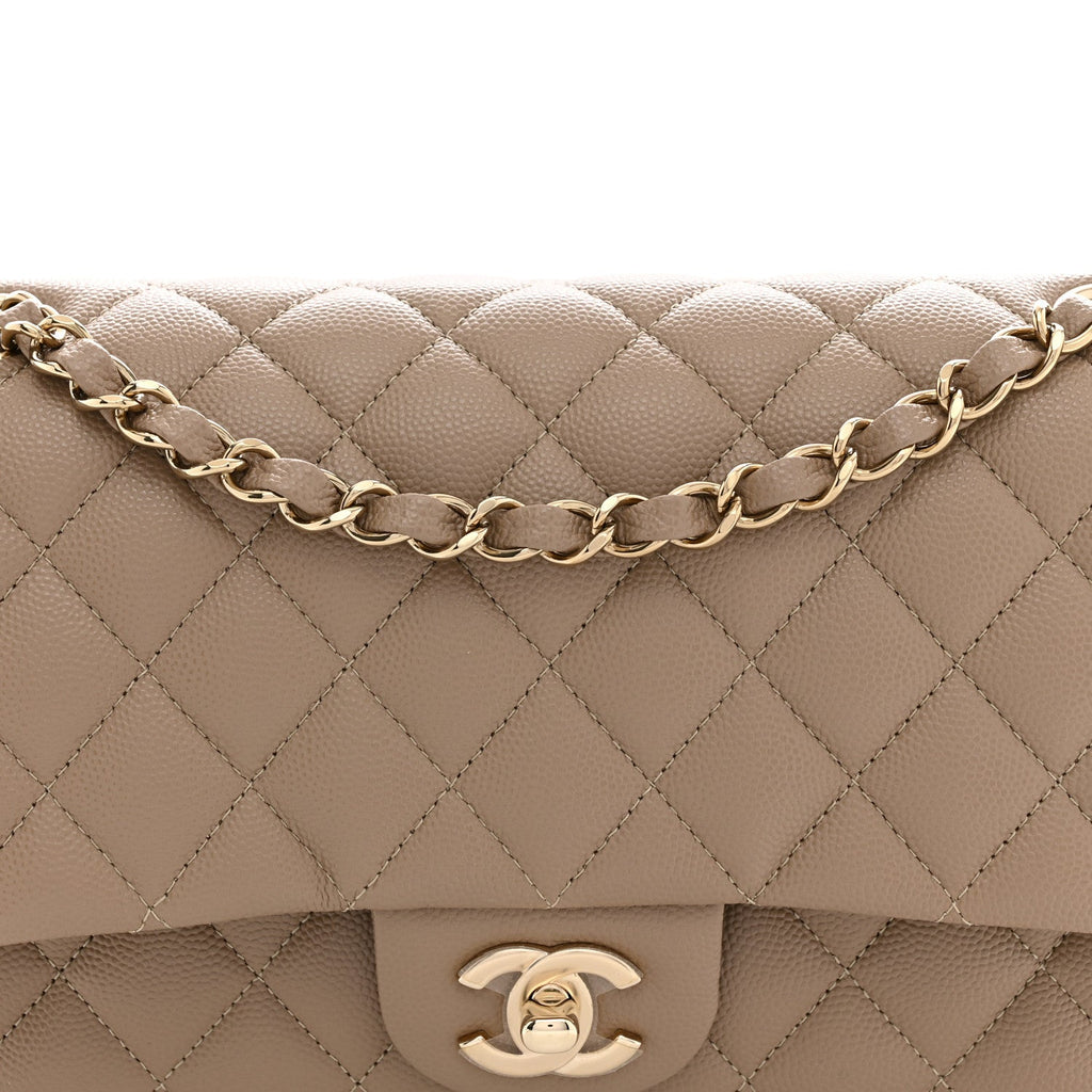 Caviar Quilted Medium Double Flap Dark Beige