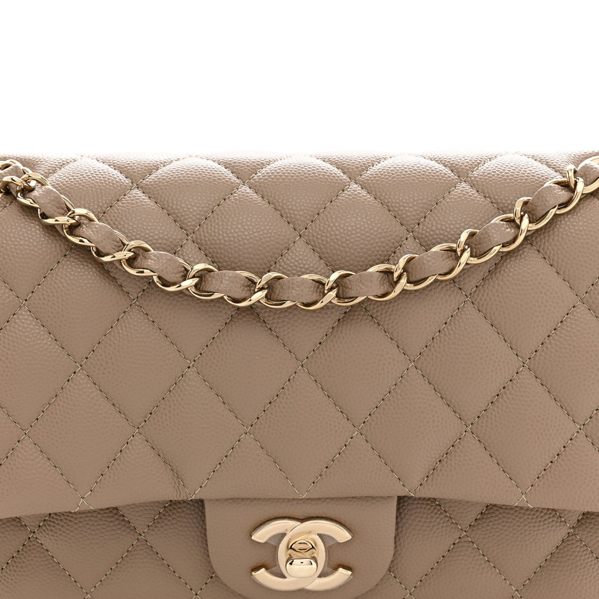 Caviar Quilted Medium Double Flap Dark Beige