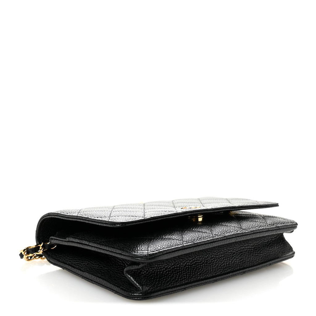 Caviar Quilted Wallet on Chain WOC Black