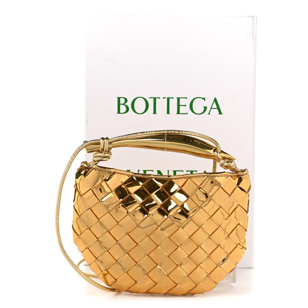 Mirror Laminated Nappa Intrecciato Mini Sardine Bag Gold