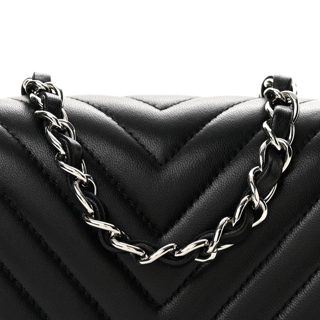 Lambskin Chevron Quilted Mini Square Flap Black