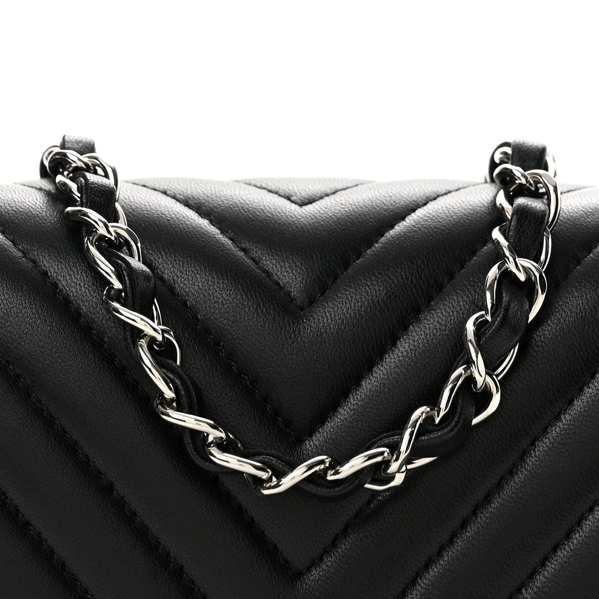 Lambskin Chevron Quilted Mini Square Flap Black