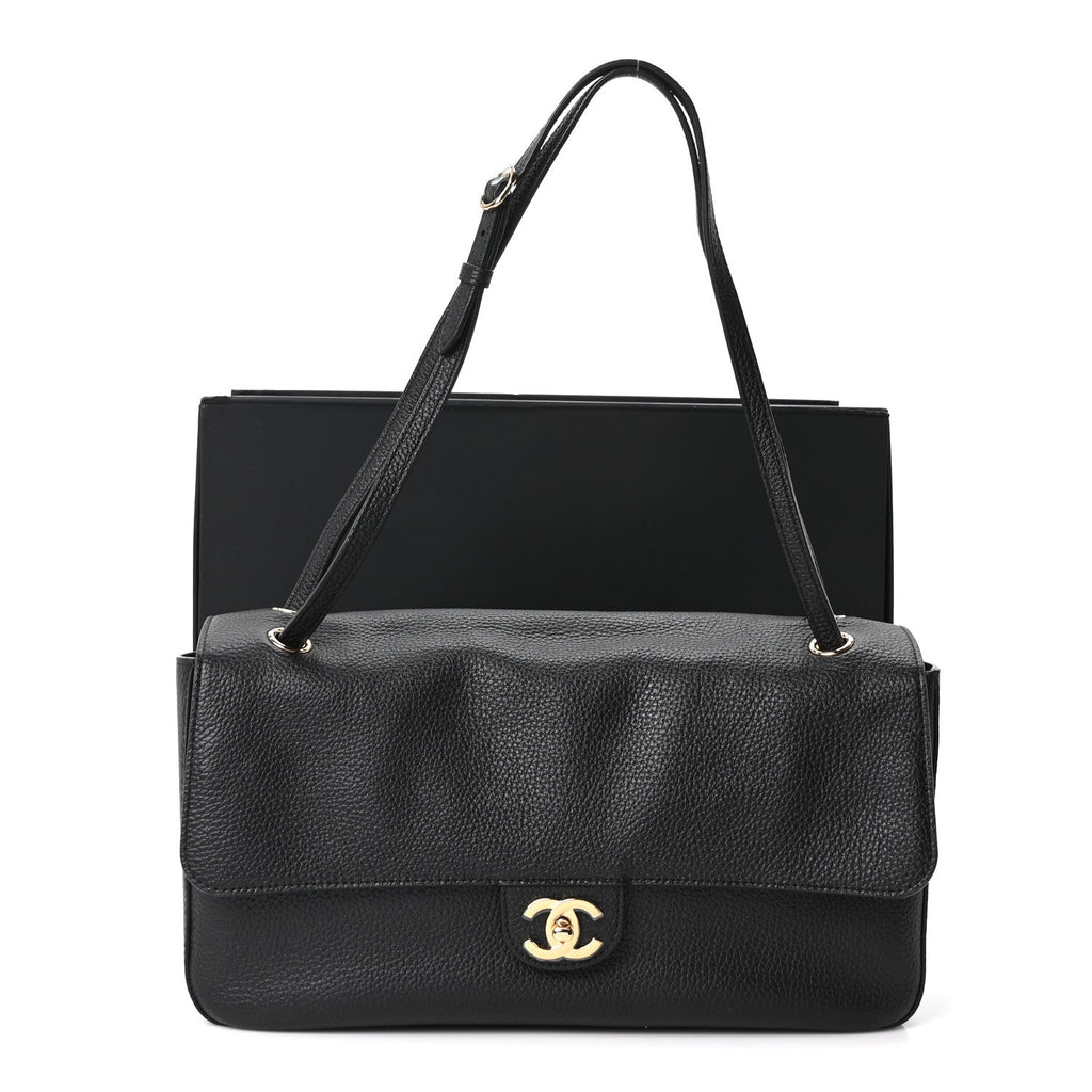 Grained Calfskin Small Souplissimo Maxi Flap Black