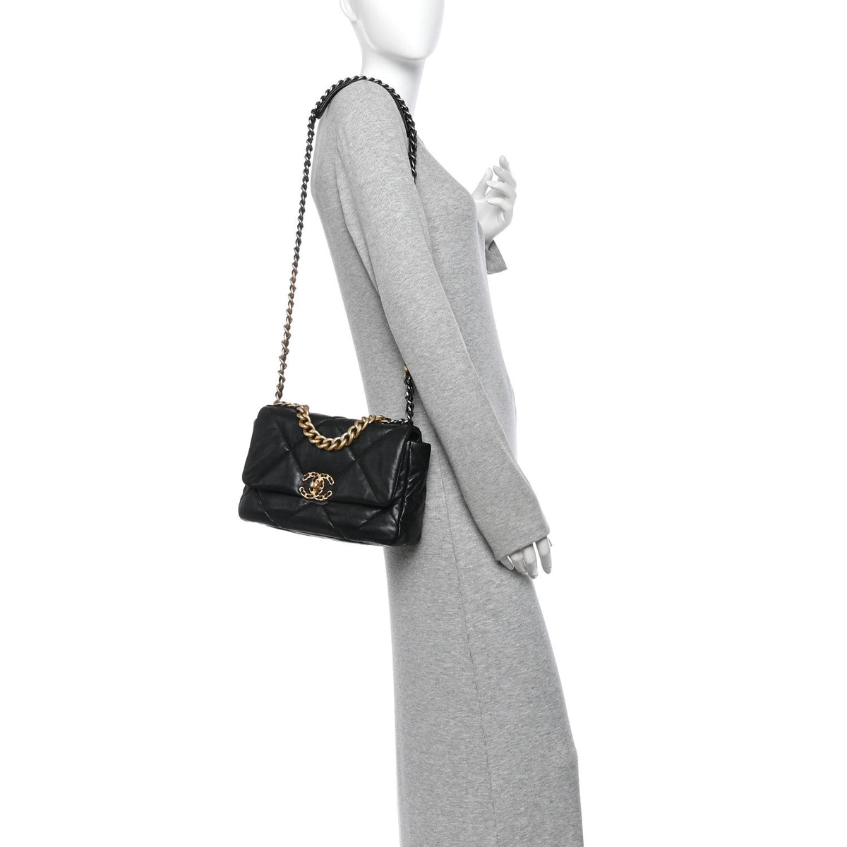 Lambskin Quilted Medium Chanel 19 Flap Black