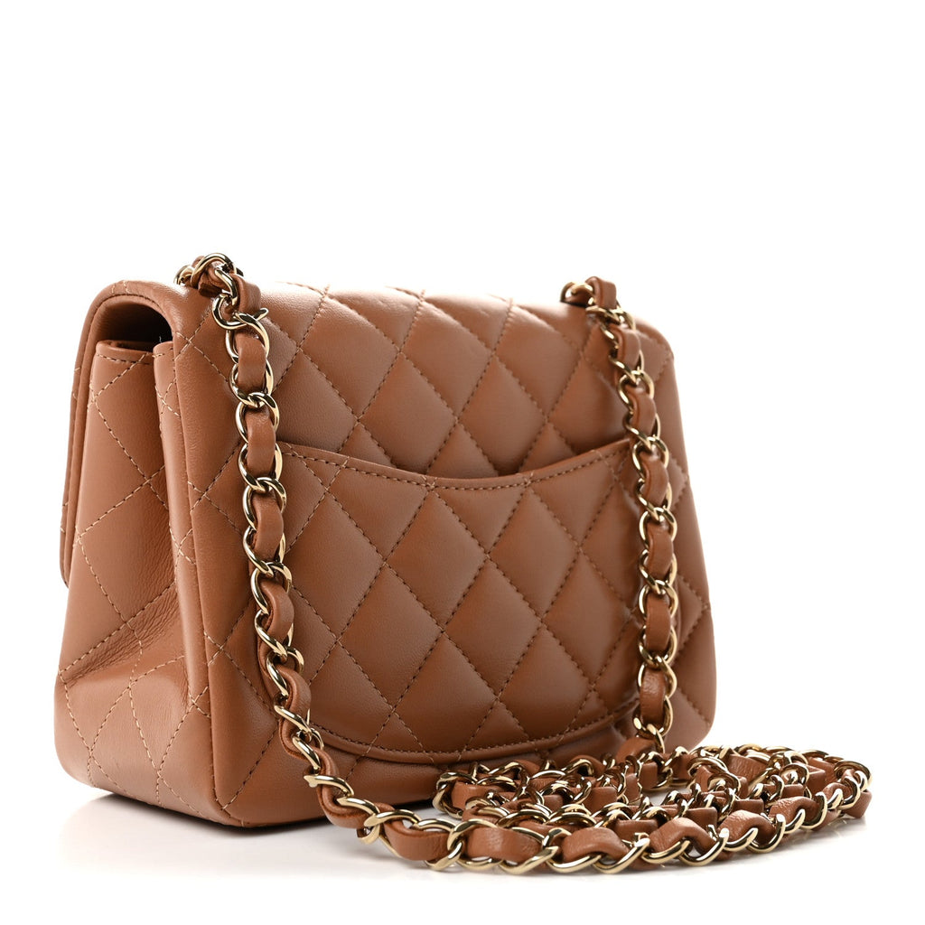 Lambskin Quilted Mini Square Flap Brown