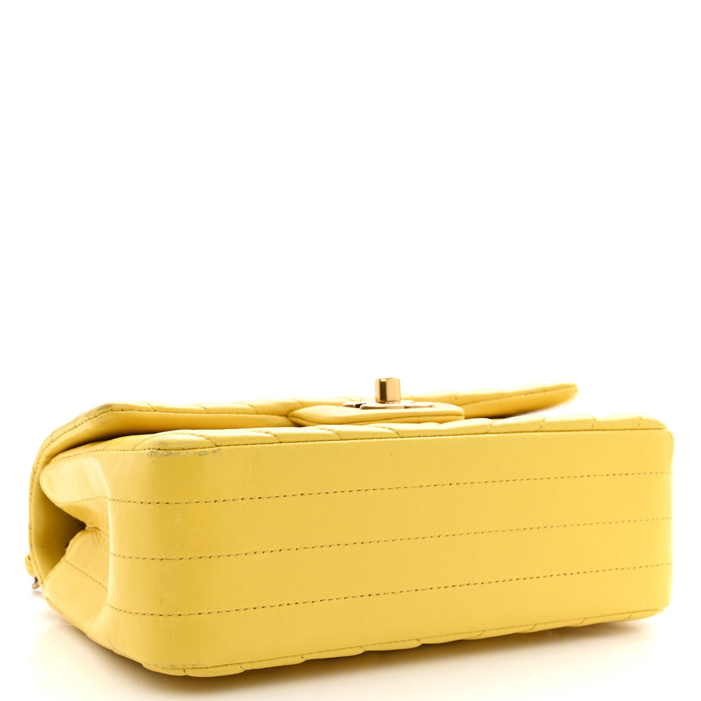 Lambskin Chevron Quilted Mini Rectangular Flap Yellow