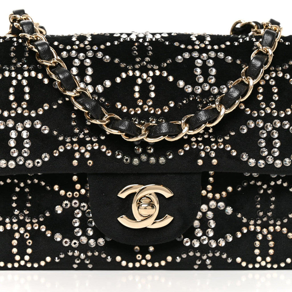 Velvet Crystal Mini Rectangular Flap Black