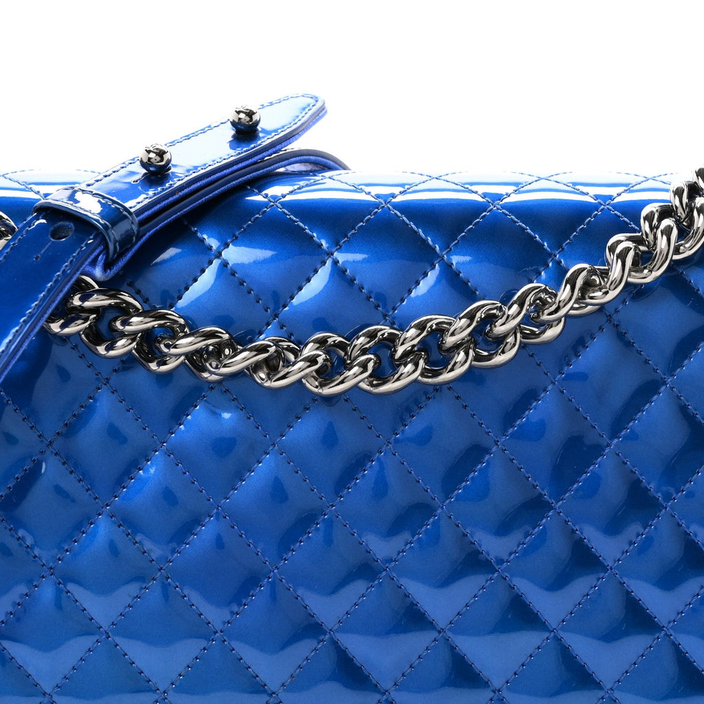 Metallic Patent Quilted New Medium Boy Flap Blue