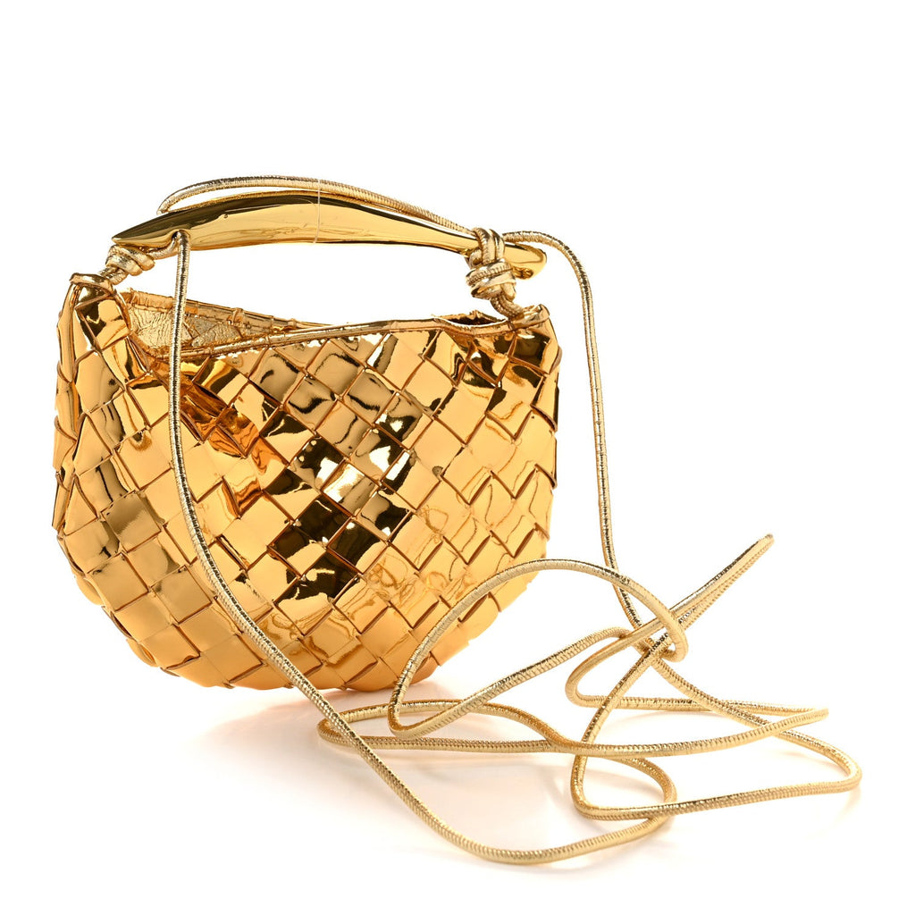Mirror Laminated Nappa Intrecciato Mini Sardine Bag Gold