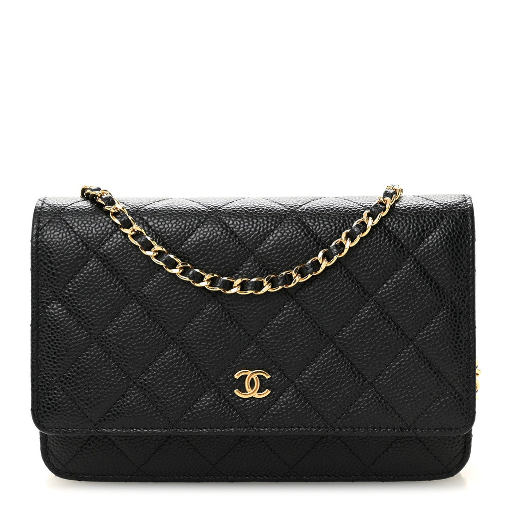 Caviar Quilted Wallet on Chain WOC Black