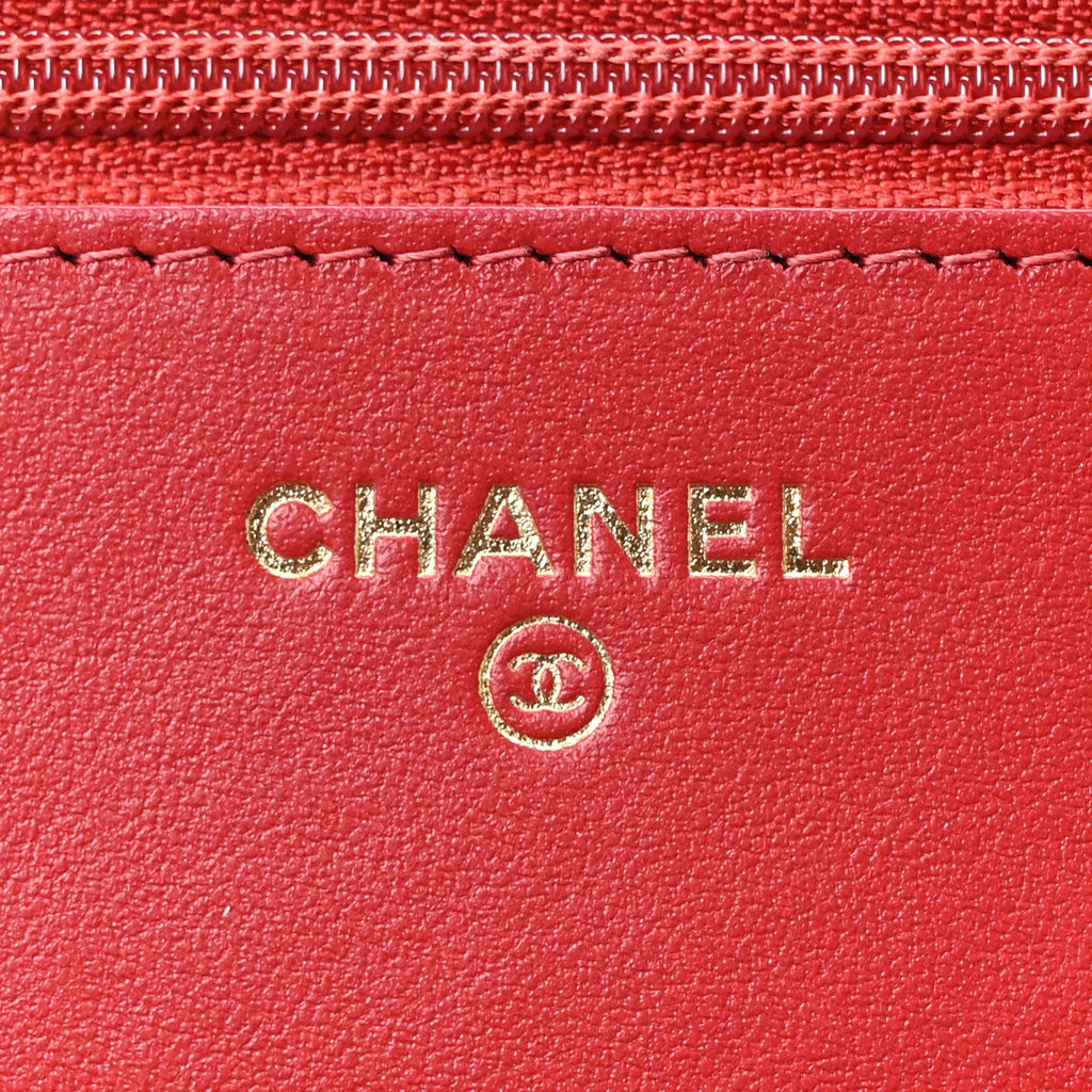 Caviar Camellia Embossed Wallet On Chain WOC Red