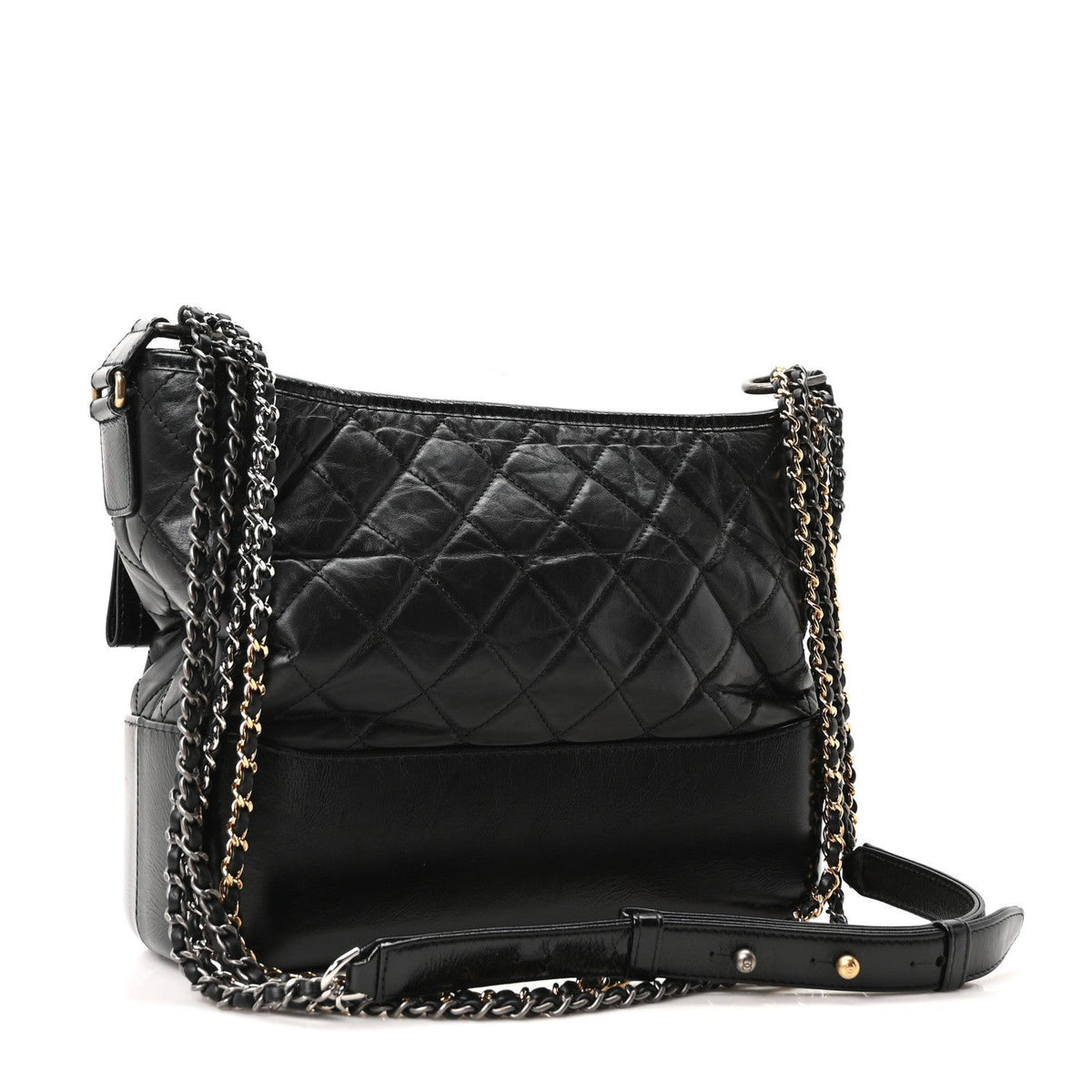 Aged Calfskin Quilted Medium Gabrielle Hobo Black
