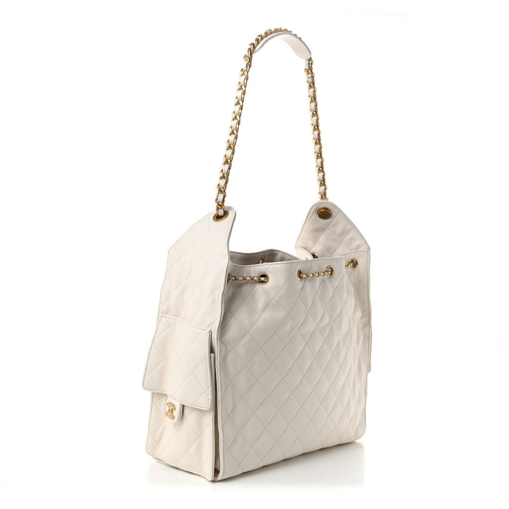 Caviar Quilted Medium Chanel 25 Handbag White
