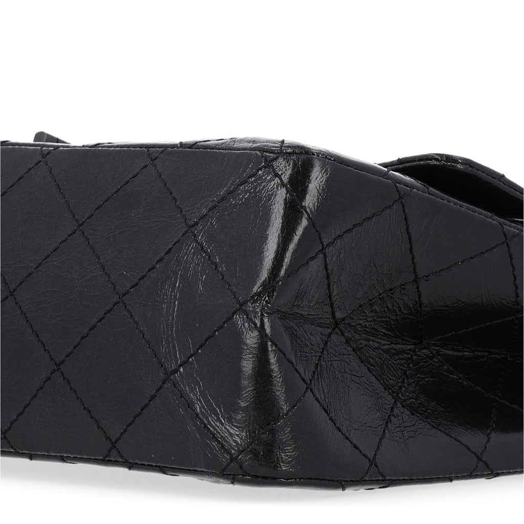 Glazed Aged Calfskin Quilted 2.55 Reissue 227 Flap  So Black