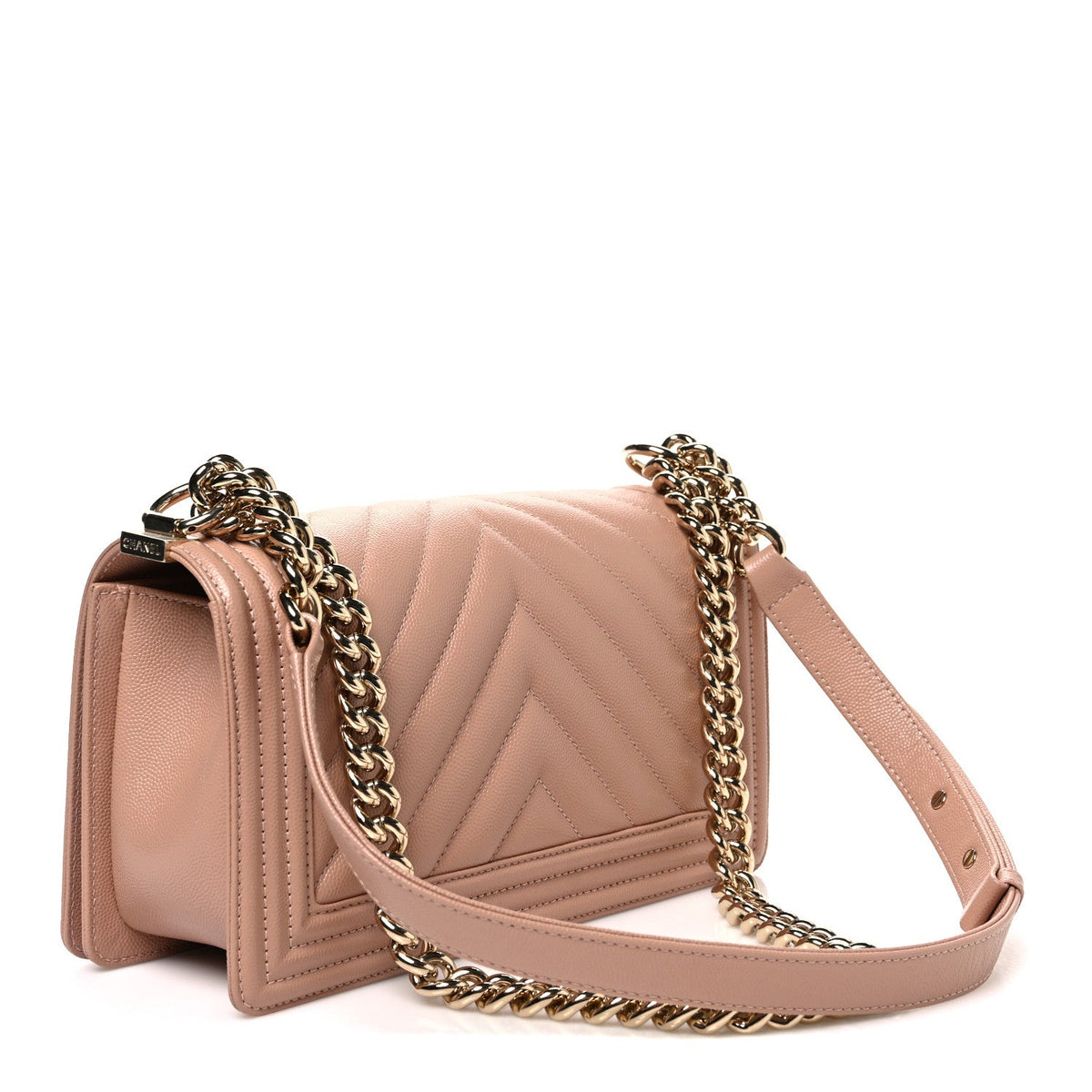 Caviar Chevron Quilted Medium Boy Flap Beige