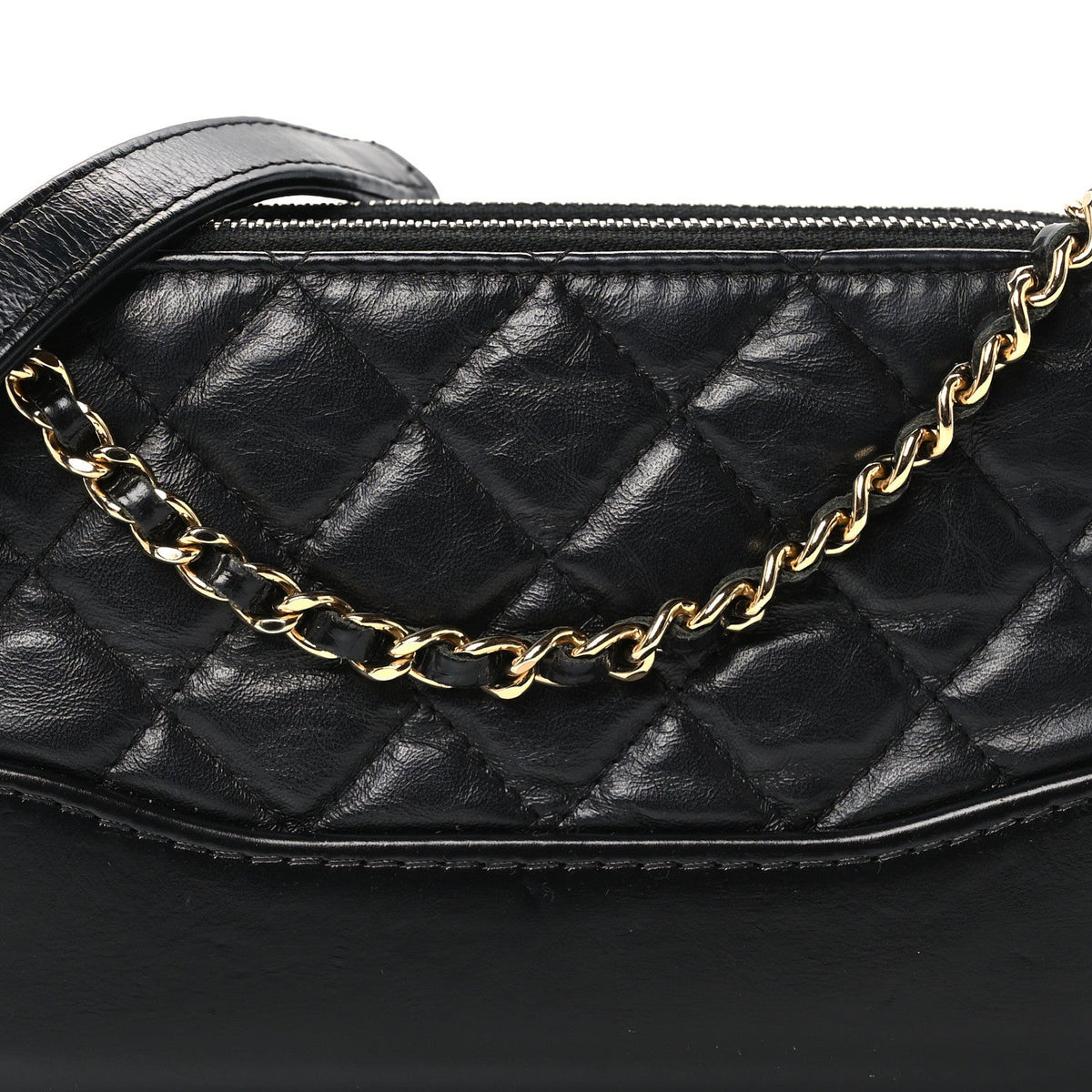 Aged Calfskin Quilted Small Gabrielle Clutch With Chain Black