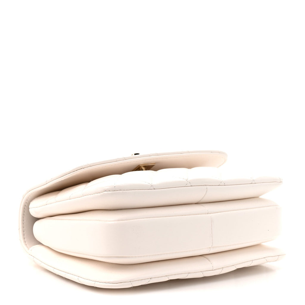 Lambskin Crystal Quilted Mini Trendy CC Dual Handle Flap Bag White